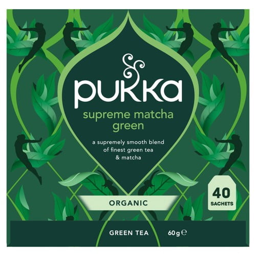 Pukka Organic Supreme Matcha Green Herbal Tea Bags 40's, British Import (Pack of 2)