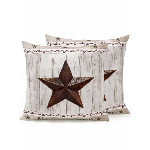 Outdoor Pillows Waterproof, American Country Bedding Throw Pillows with Insert for Couch Sofa Bed, Farmhouse Barn Star Brown Berry 16x16 Inch Pillowcases Decorative Camping Patio Pillow Set of 2
