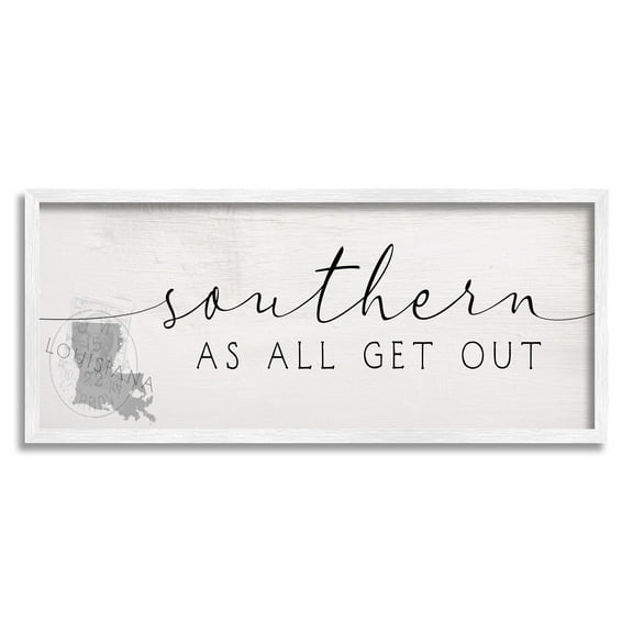 Stupell Industries Louisiana Southern State As All Get Out Slang Novelty Painting White Framed Art Print Wall Art, 10 x 24, Design by Daphne Polselli