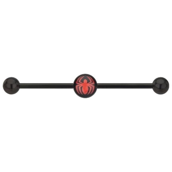 Officially Licensed Marvel Comic Black PVD Steel Red Spiderman Logo Industrial Barbell 14 Gauge 38mm