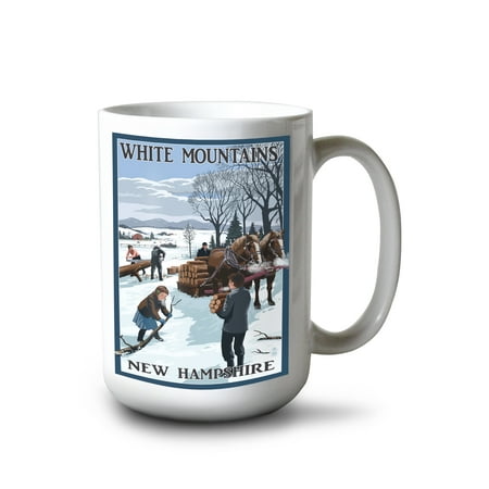 

15 fl oz Ceramic Mug White Mountains New Hampshire Firewood Gathering Dishwasher & Microwave Safe