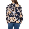 thumbnail image 6 of Well Worn Women's Floral Print Ruffle Neck Lightweight Button Front Blouse-Navy / L, 6 of 8
