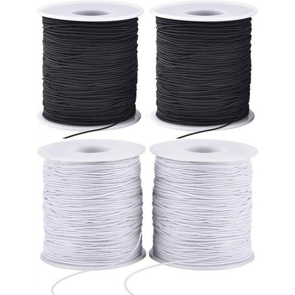 Nvzi Stretchy String for Bracelets, 4 Rolls 1 mm Sturdy Elastic String Elastic Cord for Jewelry Making, Necklaces, Beading-2 Black  2 White