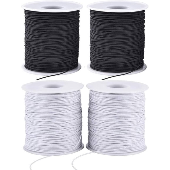 Nvzi Cordón elástico para pulseras, 4 rollos de 1 mm, resistente, para hacer joyas, collares, abalorios, 2 negros y 2 blancos