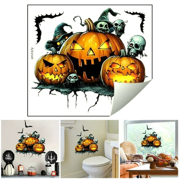 SIguan,Halloween Decorations Window Stickers,Scary Halloween Window Clings Pumpkin Window Silhouette for Halloween Party Halloween Decor Orange 14.6*18.1''