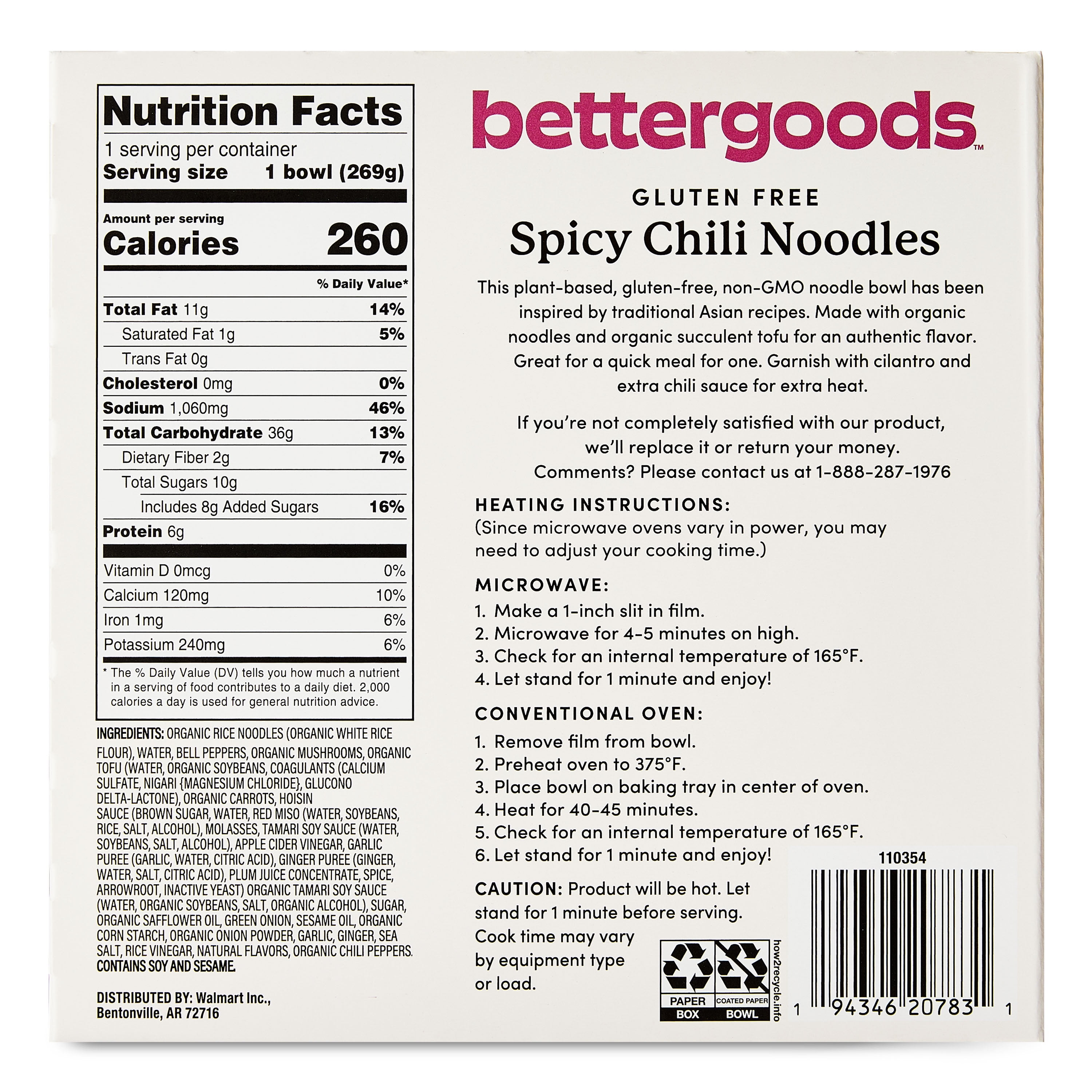 bettergoods Gluten Free Spicy Chili Noodles, 9.5 oz (Frozen)