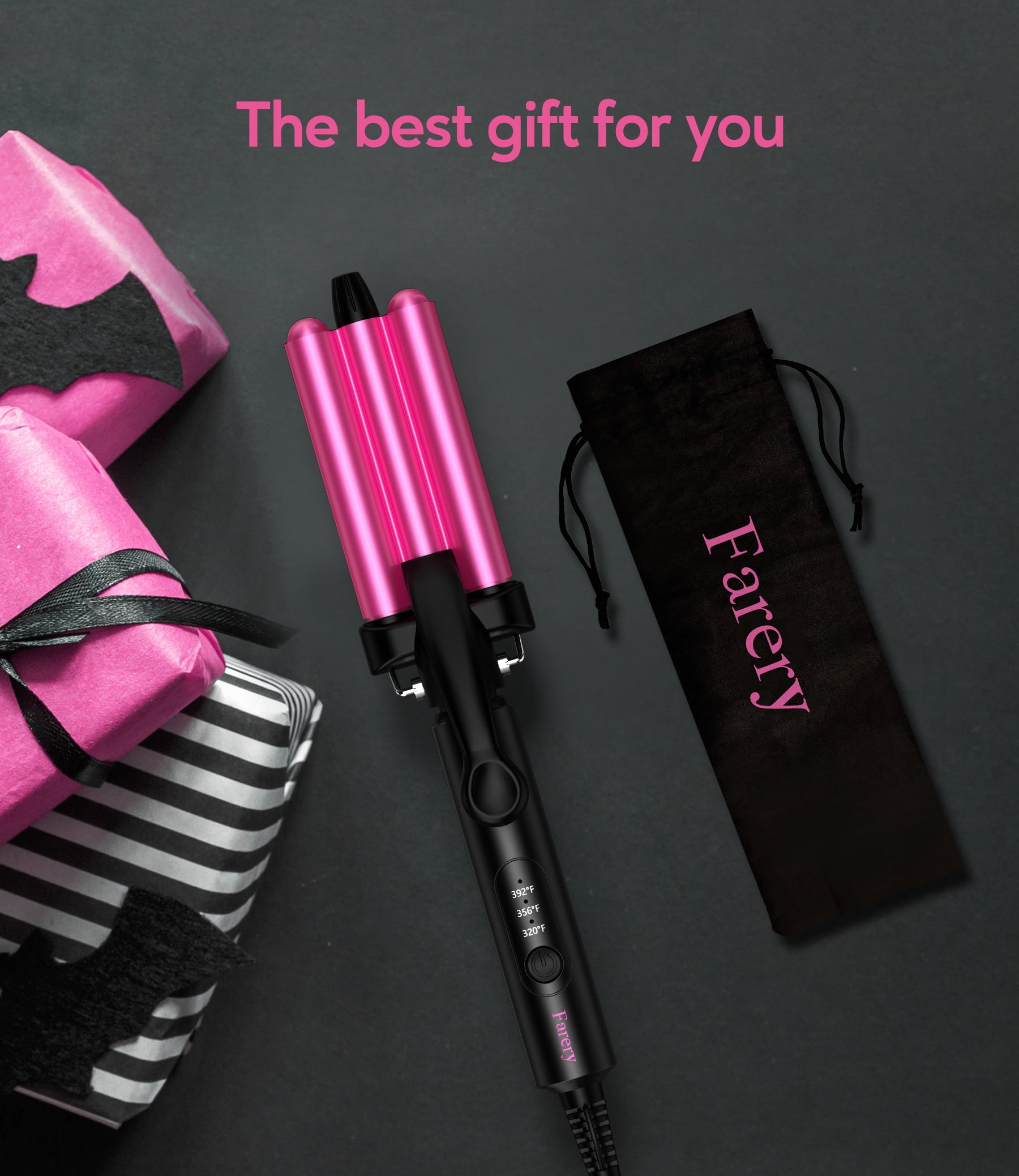 FARERY Mini Hair Crimper with Temperature Adjustable, 3 Barrel Crimping Iron for Short Hair Waves