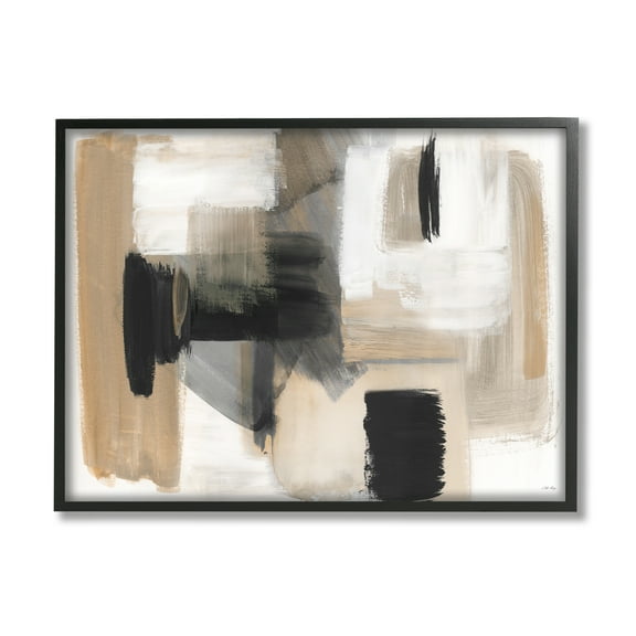Stupell Industries Tan & Black Collage Abstract Painting Black Framed Art Print Wall Art, 14 x 11