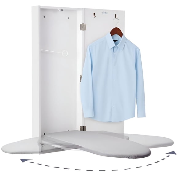 Ivation Wall-Mounted Swivel Ironing Board Cabinet, Foldable Storage Station (White) Hooks & Rack Set