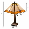 thumbnail image 2 of 21" Amber Cream and Blue Stained Glass Two Light Mission Style Table Lamp, 2 of 8
