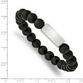 thumbnail image 3 of Primal Steel Stainless Steel Brushed ID Plate Black Agate Bead Stretch Bracelet, 3 of 3