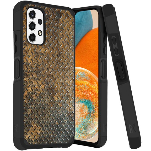 ANJ  Rugged Dual Layered Shockproof Slim Hybrid Case   Tempered Glass Cover Compatible with Samsung Galaxy A23 5G - Rustic Steel Plate