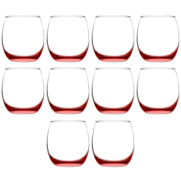Mikonos Stemless Wine Glasses 11.5 oz. Set of 10, Bulk Pack - Restaurant Glassware, Perfect for Red Wine, White Wine, Cocktails - Red