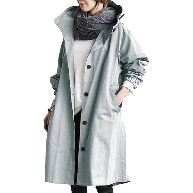 Veste Coupe-Vent Décontractée pour Femmes avec Boutons, Poches, Capuche, Coupe-Vent, Imperméable pour Randonnée en Plein Air