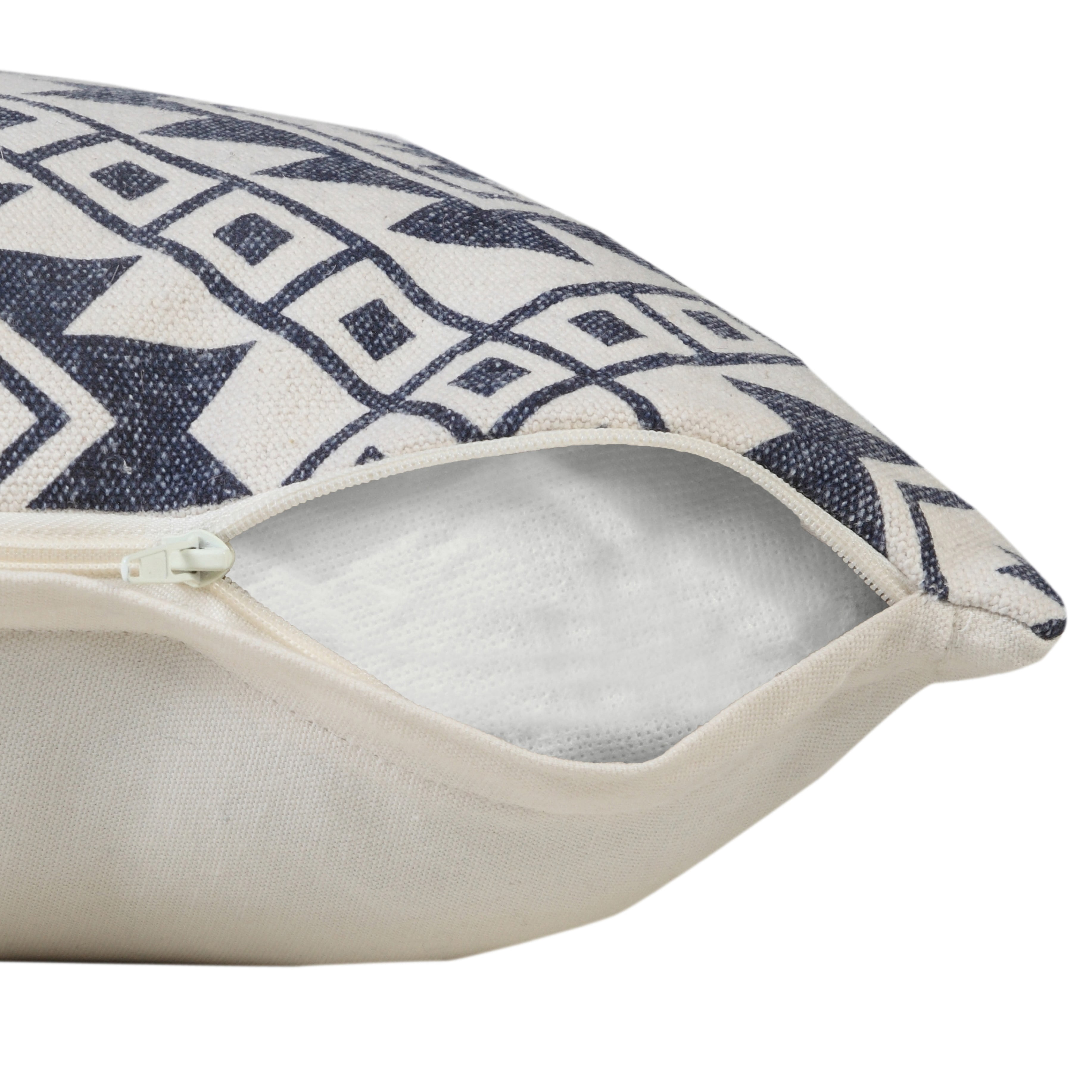Ox Bay 20" x 20" Hand-Woven White/ Blue Geometric Organic Cotton Pillow Cover