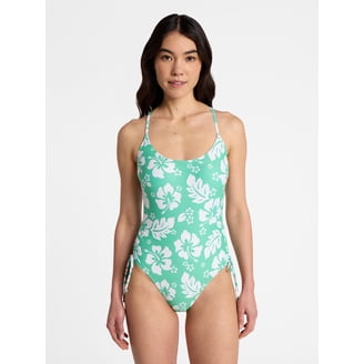 No Boundaries Bright Palms Binded One-Piece Swimsuit, Women's XXS
