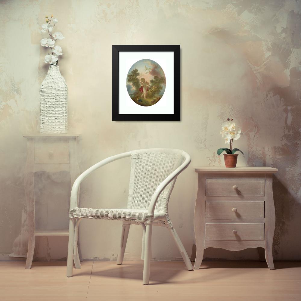 Jean-Honoré Fragonard 12x14 Black Modern Framed Museum Art Print Titled - Love the Sentinel (C. 1773-1776)