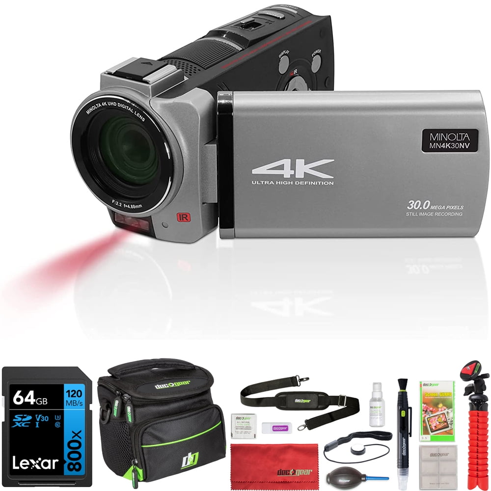 Minolta MN4K30NV 4K Ultra HD 30 MP Night Vision Camcorder, Gun Metal
