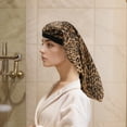 thumbnail image 4 of Unique Bargains 1 Pc Women Simulated Silk Print Shower Cap for Bathroom Hotel Black Leopard, 4 of 6