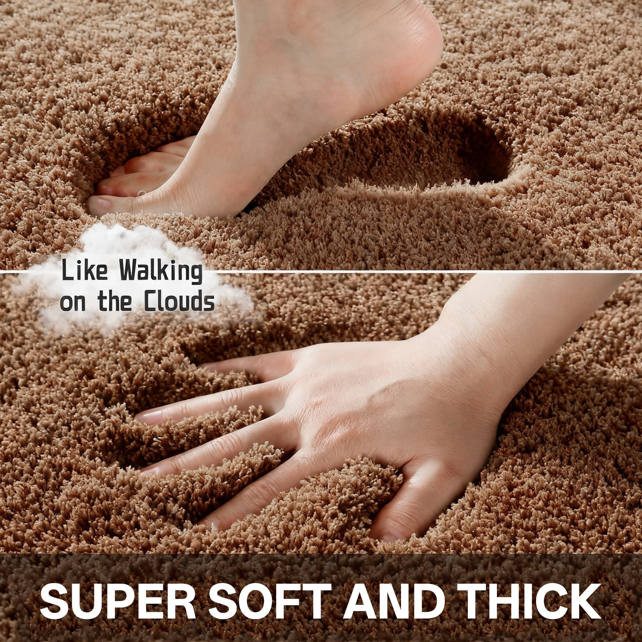 LAMIRO Shag Bath Rug, Non Slip Bath Mat for Bathroom, 16"x24", Brown, Machine Wash