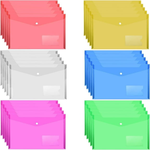 MerryNine File Folders, 30 Pack A4 Letter Size Plastic Envelopes with Label Pocket, Colored Waterproof File Folder Document Folder for School Home Work Office Organization, 6 Assorted Color
