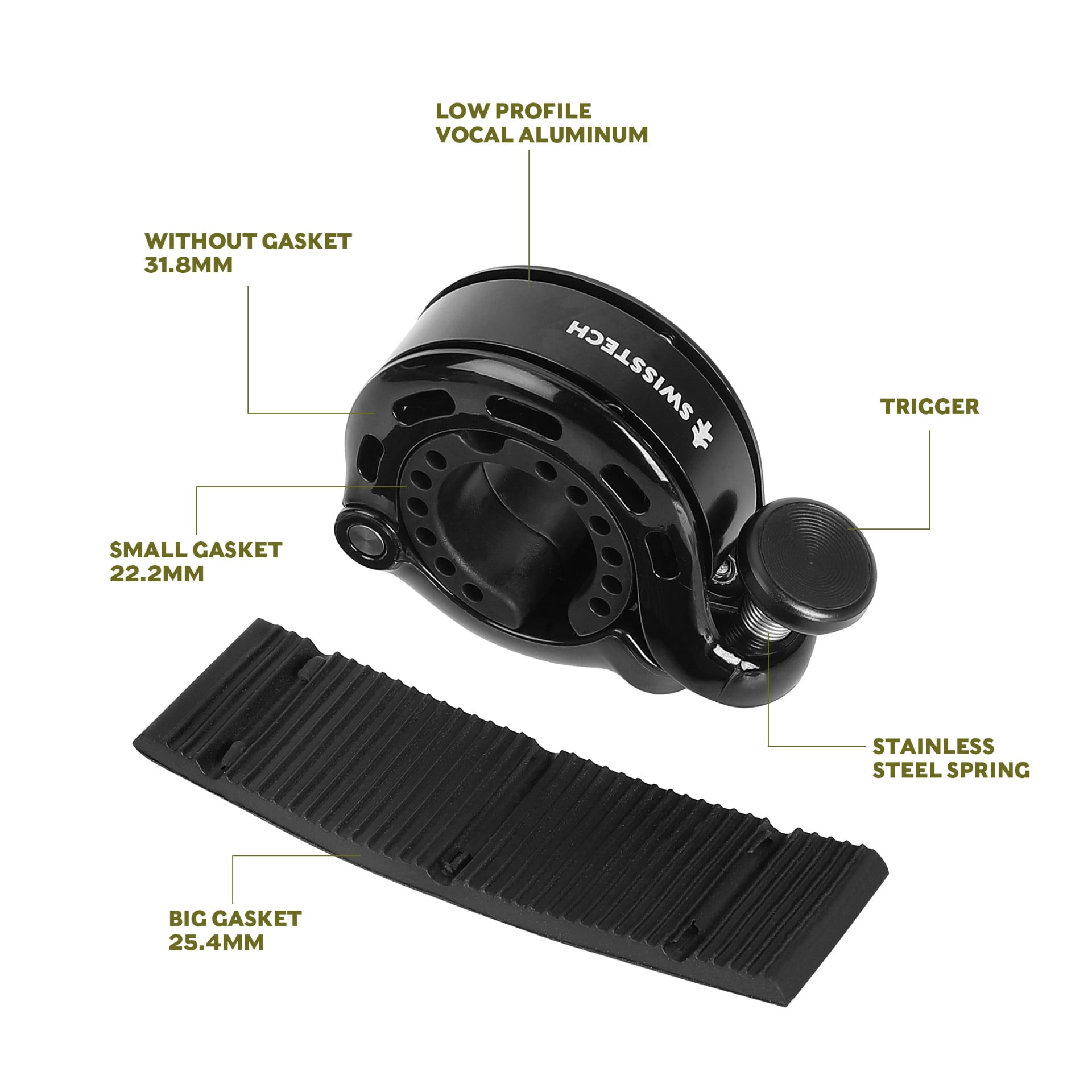 Swiss Tech Low-Profile Premium Bike Bell, Black
