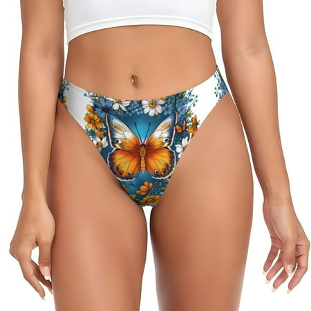 Thongs for Women - Spring Butterfly Flowers No Show Seamless Womens Thongs Underwear  Stretch G String Thongs for Women  Ladies Breathable Thong Bikini Panties Briefs