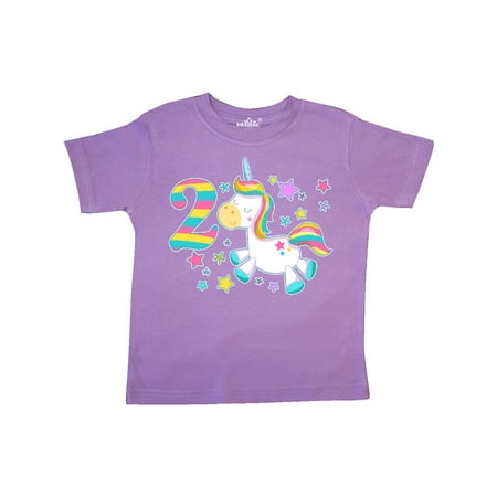 

Inktastic Second Birthday Rainbow Unicorn Plush and Stars Gift Toddler Boy or Toddler Girl T-Shirt