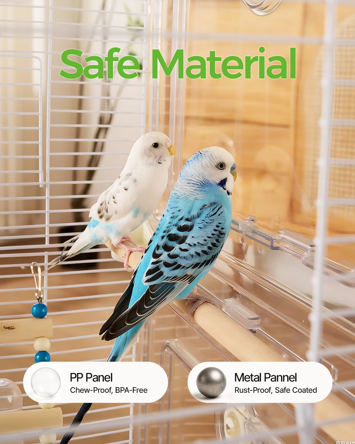Clear View Bird Cage, Indoor Large Cage for Parakeet, Budgies, Cockatiels, Jaula para pajaritos, Easy Clean Safe Materials