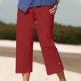 thumbnail image 2 of Stamzod Women's Clothing Summer Solid Color Elastic Waist Straight Leg Capri Pants Daily Casual Fitting Capris for Women on Clearance Wine XXL, 2 of 7