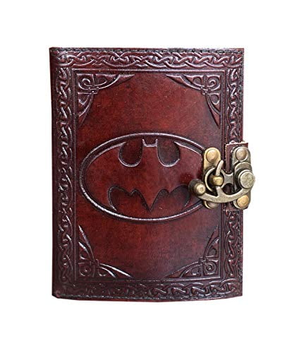 Batman Leather Journal with Lock Clasp Celtic Notebook Gifts for Women Book of Shadows Blank Parchment Paper Office Wiccan Supplies Handmade Embossed Journal 6 x 4.5 inches