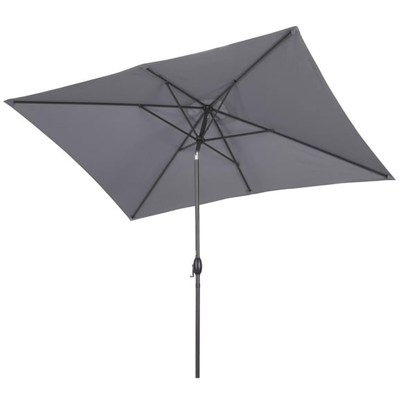 May in Color Patio Umbrella, 6.5' x 10' Rectangular Aluminum Pole Outdoor Patio Umbrella, Yard Umbrella with Crank and Push Button Tilt, 6 Steel Ribs, Polyester Canopy, Grey