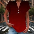 thumbnail image 2 of Ombre Color Comfort Blouse for Women Short Sleeve V Neck 1/4 Button Henley Tee Dressy Fitted Basic T-shirts, 2 of 6