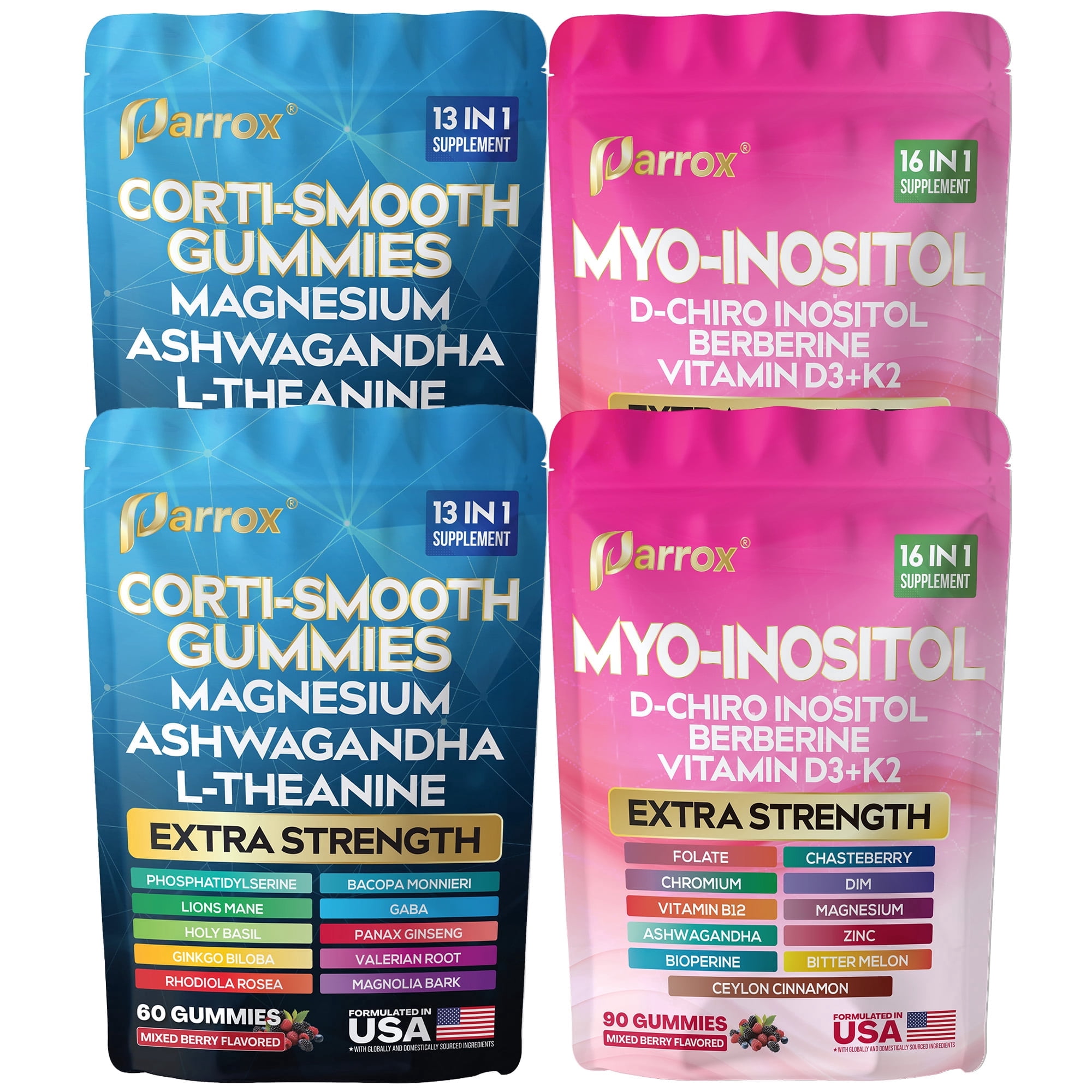 Soothe & Smooth Bundle Gummies - Cortisol & Myo-Inositol Supplement with D-Chiro Inositol, Berberine, Magenesium, Ashwagandha, L-Theanine, Vitamins D3+K2 & B12, Folate, Zinc Lion's Mane (300 Gummies)