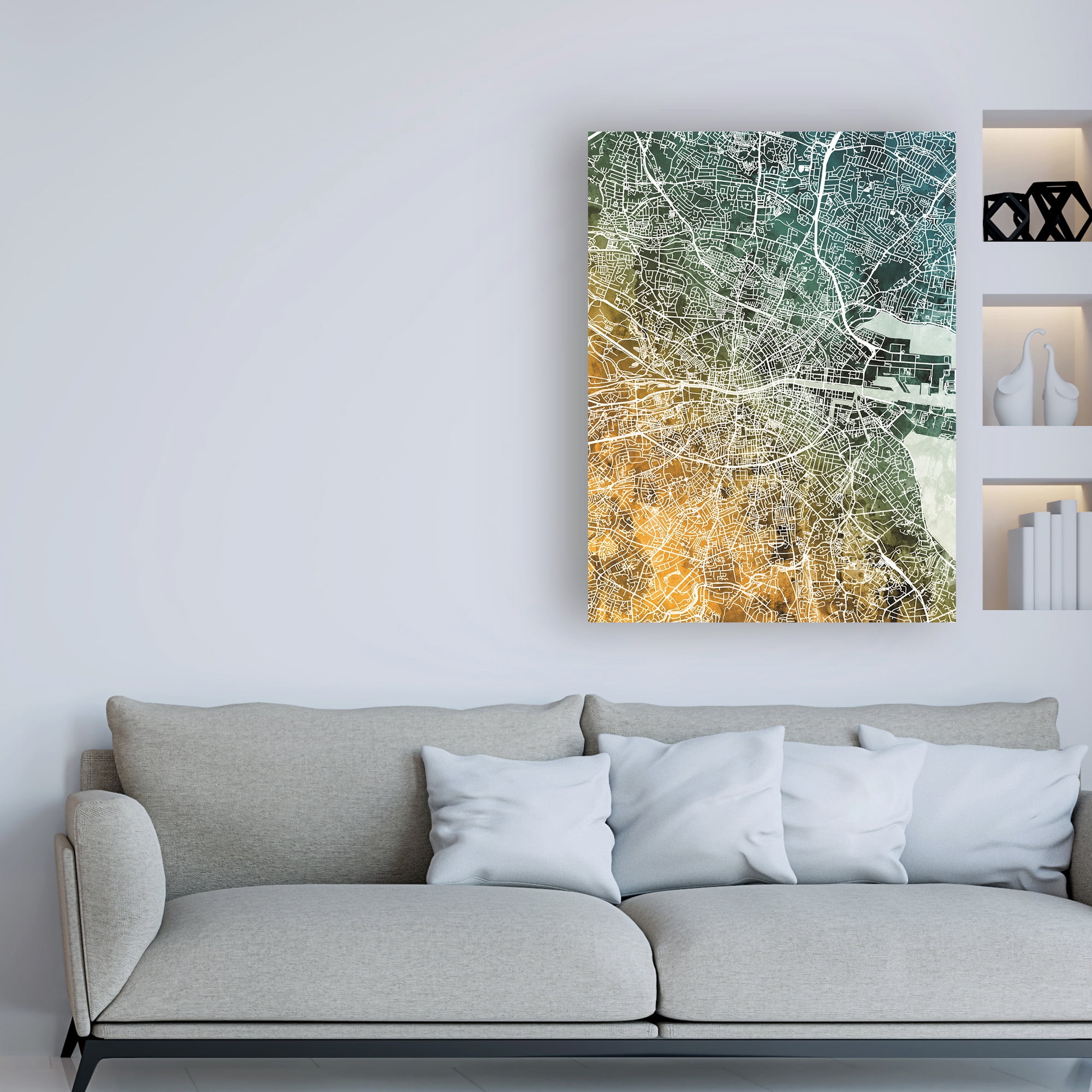 Trademark Fine Art 'Dublin Ireland City Map Teal Orange' Canvas Art by Michael Tompsett