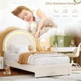 thumbnail image 4 of Bingirl Beige Twin LED Upholstered Princess Platform Bed for Bedroom - Rainbow Headboard, Storage Drawer, No Box Spring, Easy Assembly - Playful Design for Girls, 4 of 7