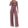 thumbnail image 2 of Wlynlyn Womens 2 Piece Outfits Matching Lounge Sets Fall Fashion Crewneck Sweatshirts Wide Leg Pants Sweatsuits, 2 of 7