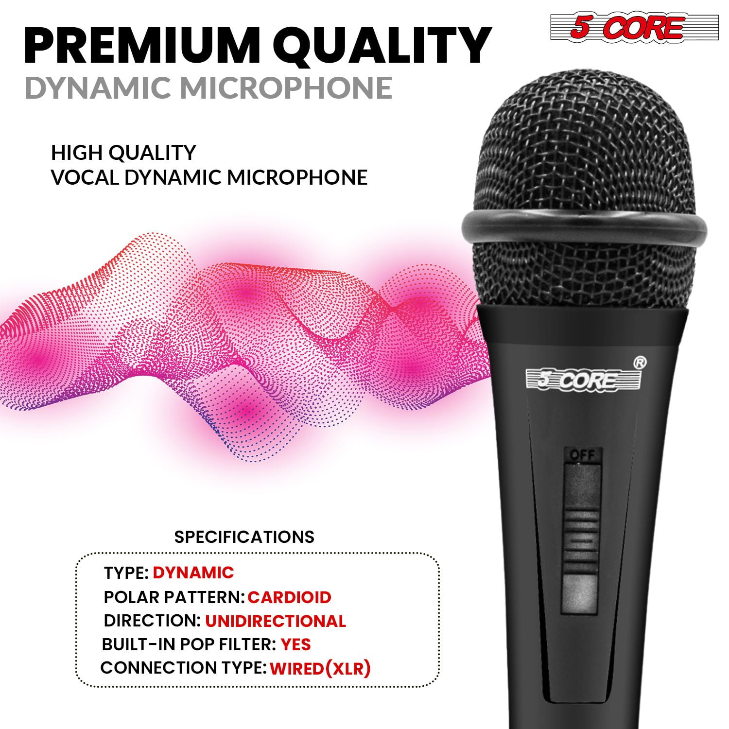 2-Pack Professional Dynamic Microphone Set with XLR Cable & Mic Holder, Cardioid Handheld Vocal Mic for Karaoke, Live Singing, Public Speaking,Black