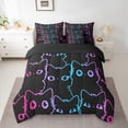 thumbnail image 2 of jejeloiu Kawaii Cat 7-Piece Twin Bedding Sets,Cartoon Cute Kitten Bedding Comforter Set,Neon Gradient Striped Sheet Sets For Girls Kids,Luxury Bedroom Decor Reversible, 2 of 8