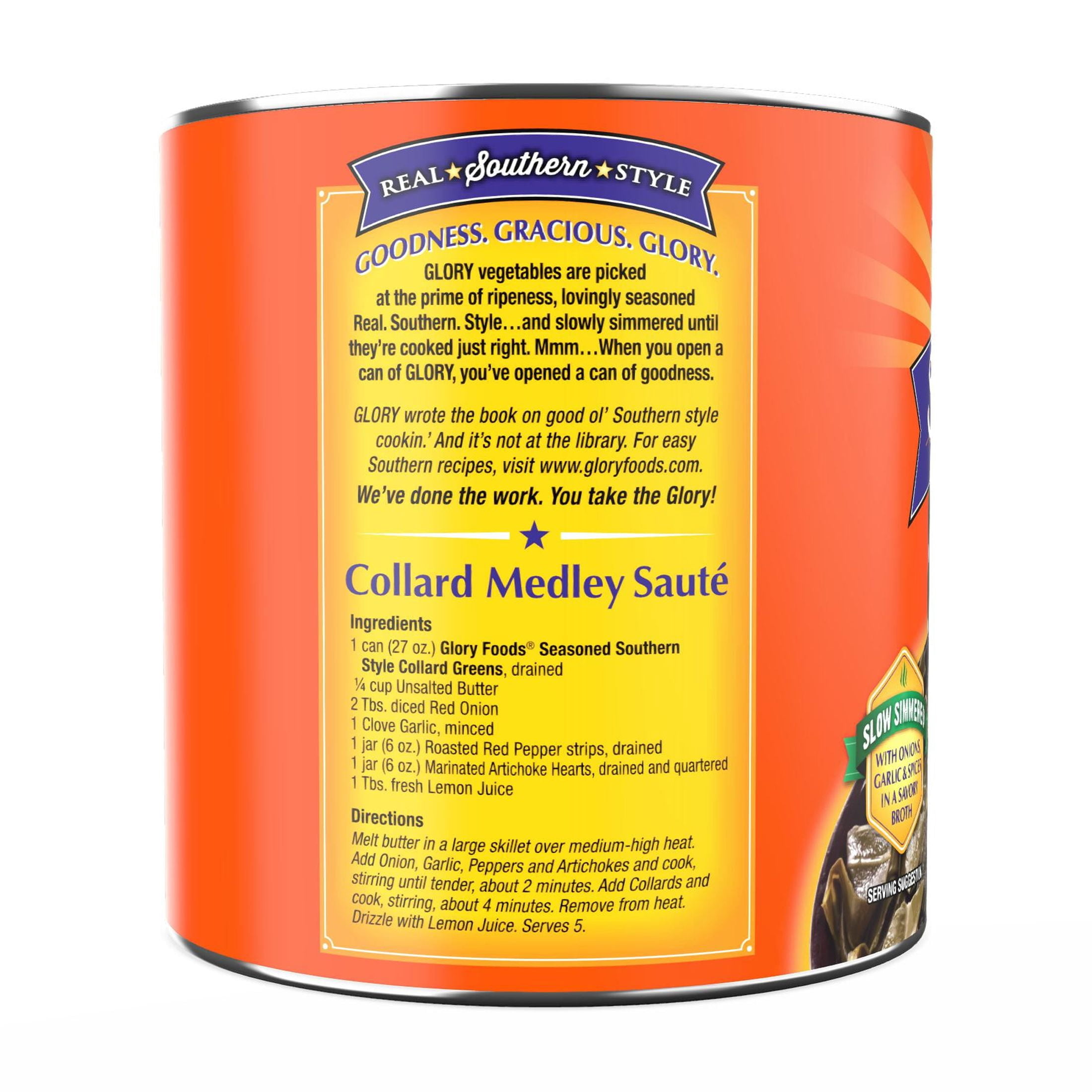 (5 pack) Glory Foods Canned Seasoned Collard Greens, 27 oz Can