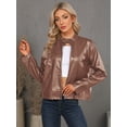 thumbnail image 2 of ZXSXSY Women Stand Collar Full Zip Long Sleeve Motorcycle Jacket, 2 of 8