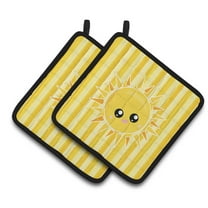 Caroline's Treasures Sunshine Sun Face on Stripes Pair of Pot Holders