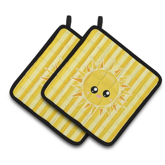 Caroline's Treasures Sunshine Sun Face on Stripes Pair of Pot Holders