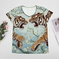 thumbnail image 4 of Tigers Clashing Blossoms Bloom Serene Women's Blouse Short Sleeve Women's Top T-Shirt Spring Summer Clothes, 4 of 7