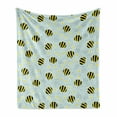 thumbnail image 1 of Queen Bee Soft Flannel Fleece Throw Blanket, Repeating Hand Drawn Flying Bees and Flowers, Cozy Plush for Indoor and Outdoor Use, 60" x 80", Pale Blue Yellow, by Ambesonne, 1 of 5