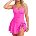 thumbnail image 2 of One Piece Swimsuit Women Scoop Neck Tummy Control Ruched Tie Knot Swim Dress Bathing Suit Swimwear, 2 of 5