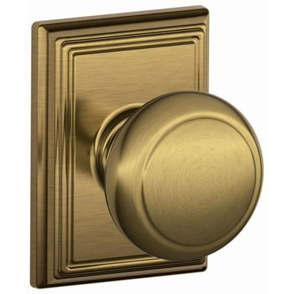 Schlage Residential F10 AND 609 ADD Andover Knob with Addison Rose Passage Lock with 16080 Latch and 10027 Strike Antique Brass Finish