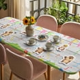 thumbnail image 3 of Groundhog Day Table Cloths for 8 Foot Rectangle Tables, Colorful Ribbon Spring Vintage Patio Waterproof Elastic Fitted Tablecloths, Washable Rectangular Table Cover for Camping, 3 of 8