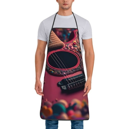 

Xecao Romantic Heart Guitar Print Funny BBQ Chef Aprons for Men Women Adjustable Kitchen Cooking Aprons with Pocket Waterproof Oil Proof No Pilling Fading