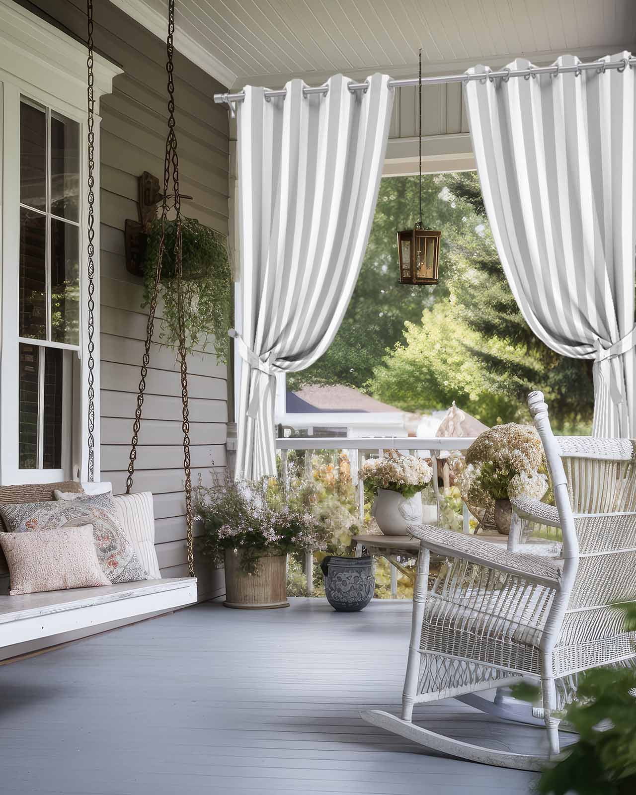 Grey Striped Outdoor Curtains for Patio, Modern Farmhouse Gray White Stripes Privacy Drapes Grommet Waterproof Outside Curtains for Porch/Cabana/Balcony 54"x 95", 2 Panel